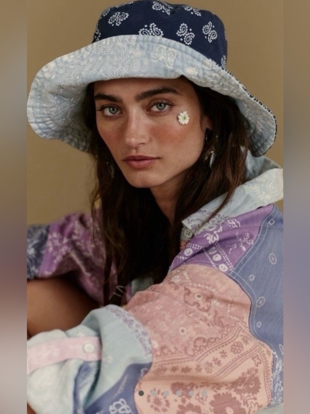NWT Free People Bandana Bucket Hat in Blue New - Picture 2 of 6